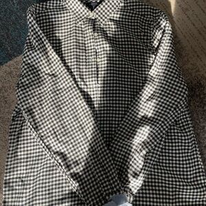 Lands' End Women's Black and White Gingham Button Down Shirt